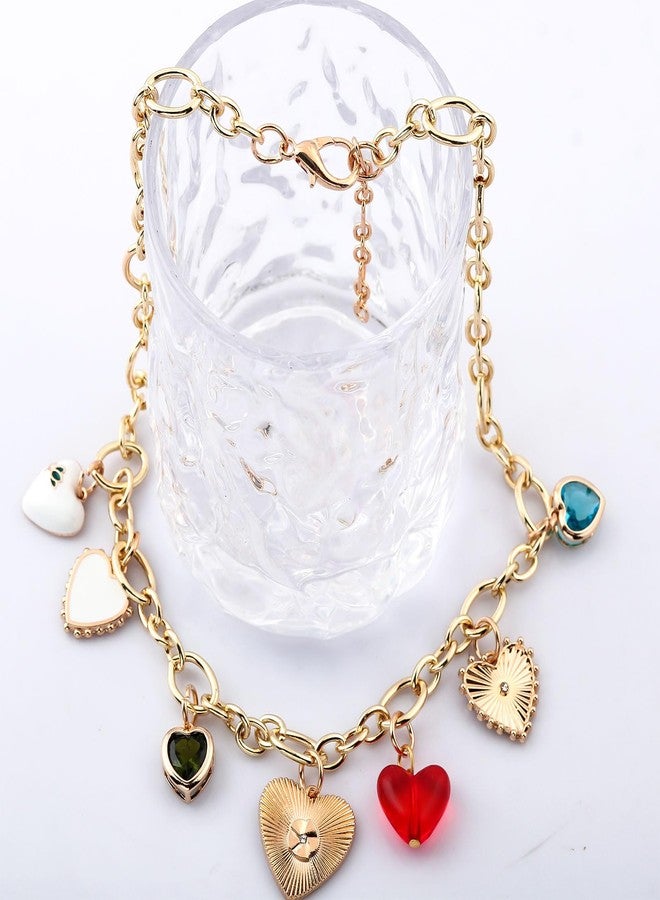 SORGERLY Chunky Heart Charm Necklaces for Women - Gold Different Heart Pendents Link Chain Jewelry Gift (Colorful) - Image 5